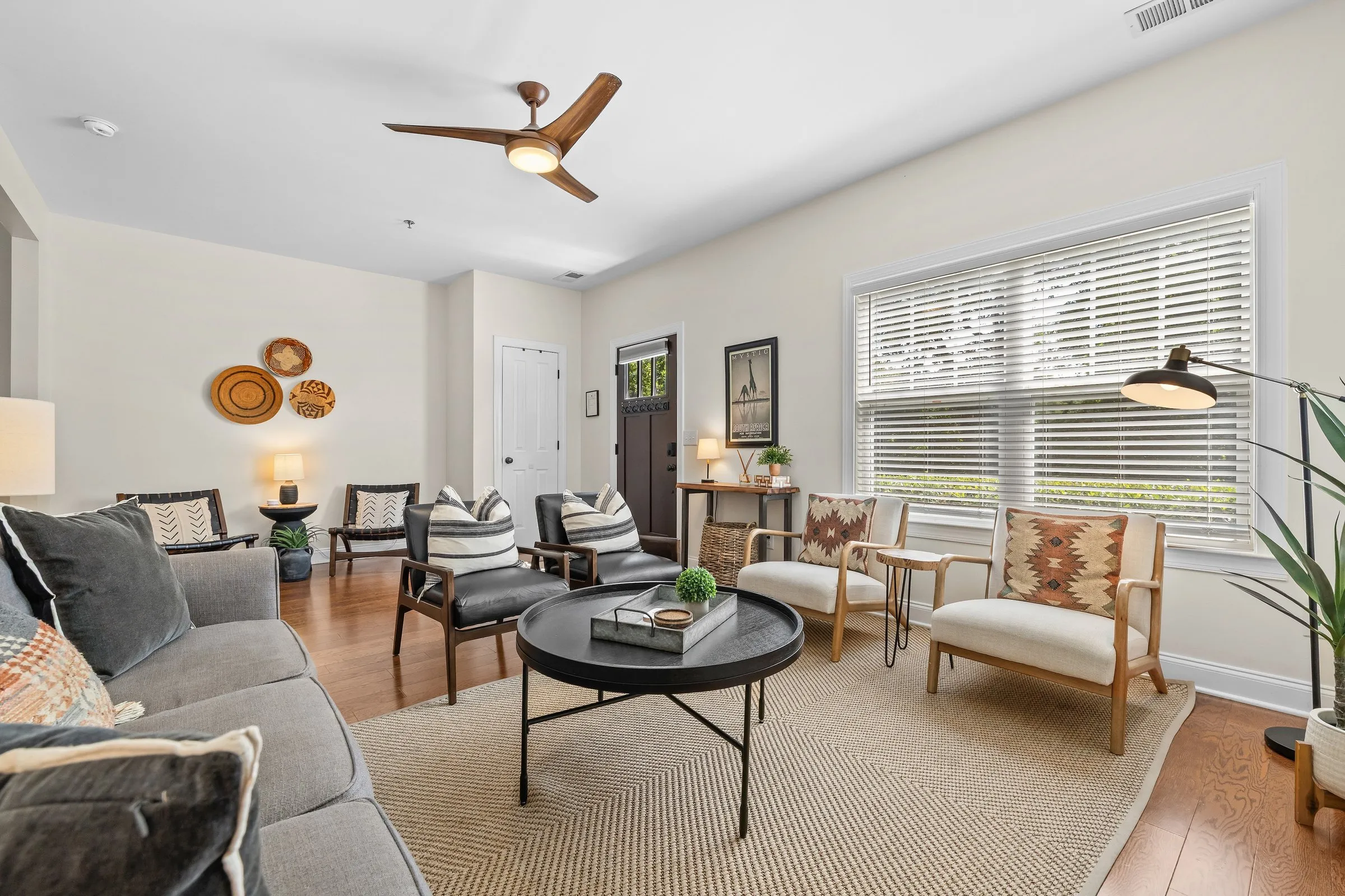 Living room at The 412, a 3-bedroom townhome rental on Alicia Drive in Franklin, TN