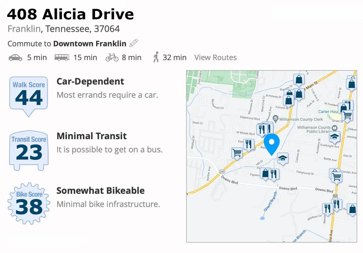 Brookstone and Alicia Drive near downtown Franklin
